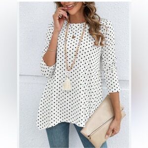 Anne Klein Jersey Polka Dot Pullover Top Shirt